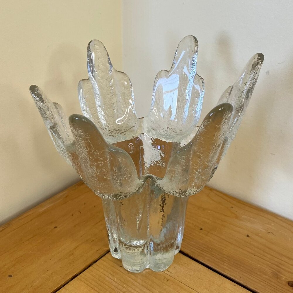 Ravenhead Flair Vase Clear Textured Glass Vintage Cactus Lotus Shape